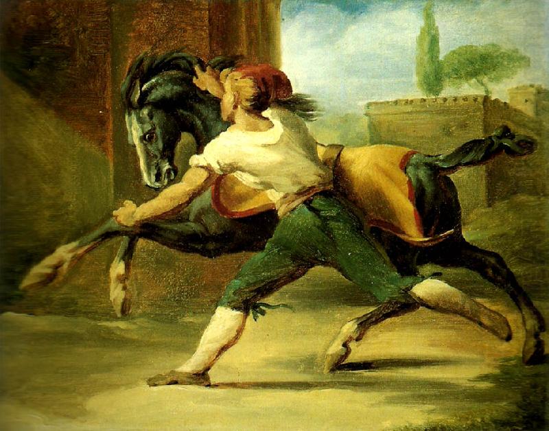 Theodore   Gericault palefrenier retenant un cheval china oil painting image